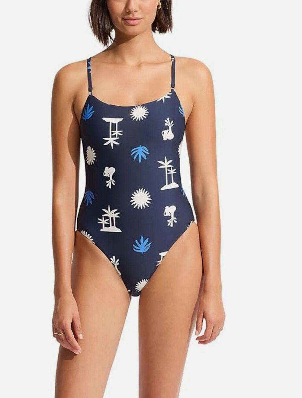 Seafolly La Palma Scoop Neck One Piece True Navy Size 10 New Womens
